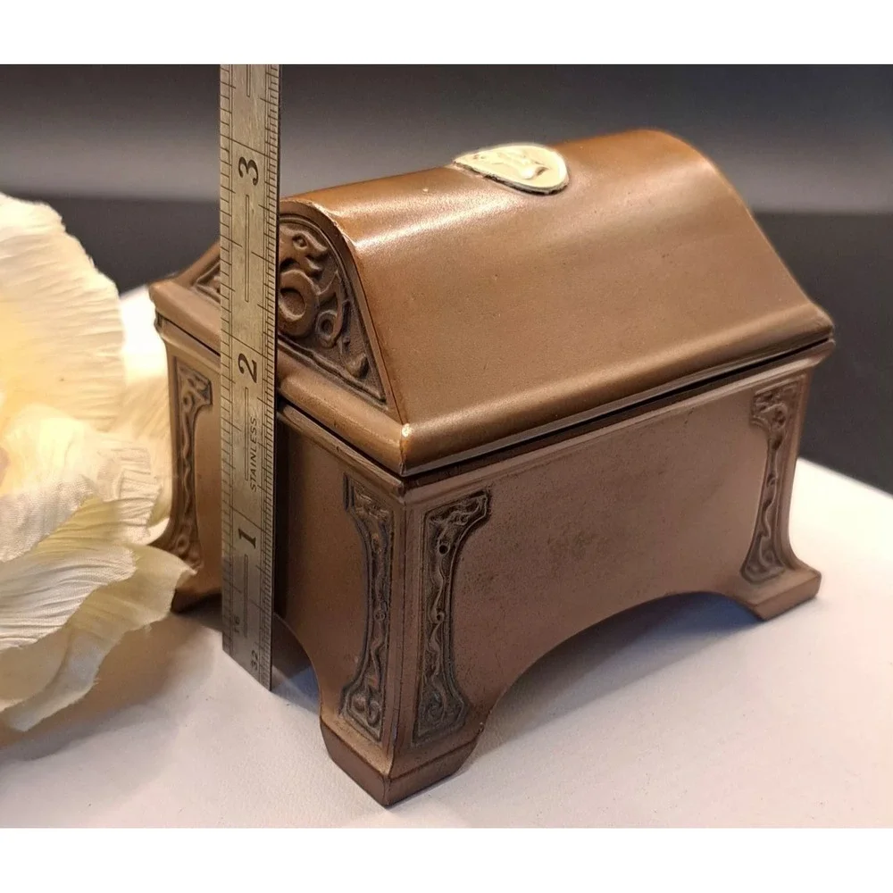 Antique Bronze Benedict Athenic Ornate Greek Cameo Casket Trinket Box 1490